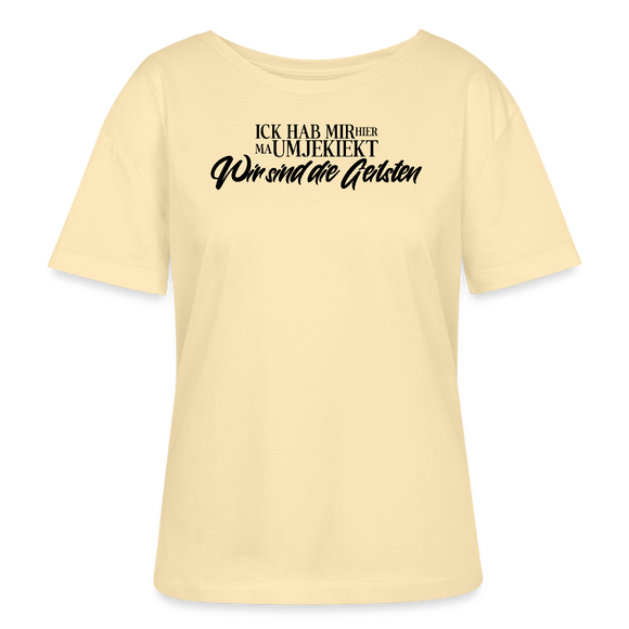 Berliner Statement-schwarzer Print "WIR SIND DIE GEILSTEN"-als Brustprint auf dem Rundhals Frauen Bio-T-Shirt - Creme
