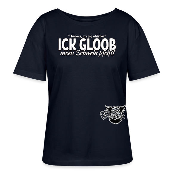 ICK GLOOB MEEN SCHWEIN PFEIFT-Rundhals Frauen Bio-T-Shirt - Navy