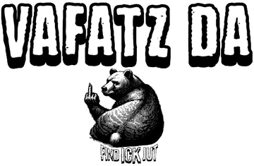  Schriftzug ‚VAFATZ DA‘ in großen weißen Buchstaben und schwarzem Rand . Darunter ein Berliner Bär, der den Mittelfinger zeigt, mit dem Text ‚FIND ICK JUT‘ in weißer Schrift.