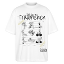 Sommer in Berlin-Oversized Unisex Bio T-Shirt - Weiß-Illustration auf einem Oversized Bio T-Shirt: „Dit is’n Träumchen“ mit handgezeichneten Berliner Sommer-Motiven wie Eis essen, chillen, Rad fahren, Hund ausführen, Sonnenbaden und Sandburg bauen. Darunter der Schriftzug „Sommer 2025 findICKjut“.