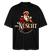 Schwarzes Weihnachts T‑Shirt im Oversized Fit mit Berliner Spruchmotiv auf der Brust﻿ "NÜSCHT IHR FLITZPIEPEN" und grosser Weihnachtsmann als Gangster-Print  - Unisex Oversize Bio-T-Shirt - Schwarz