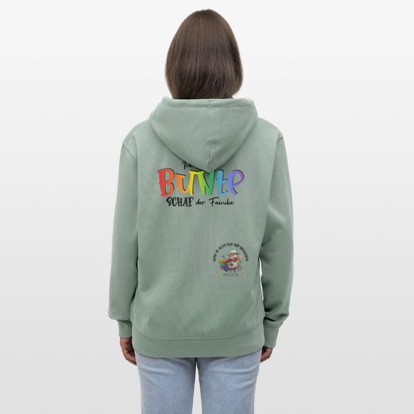 LIEBE IS BUNT-Unisex Bio-Kapuzenjacke - Helles Graugrün