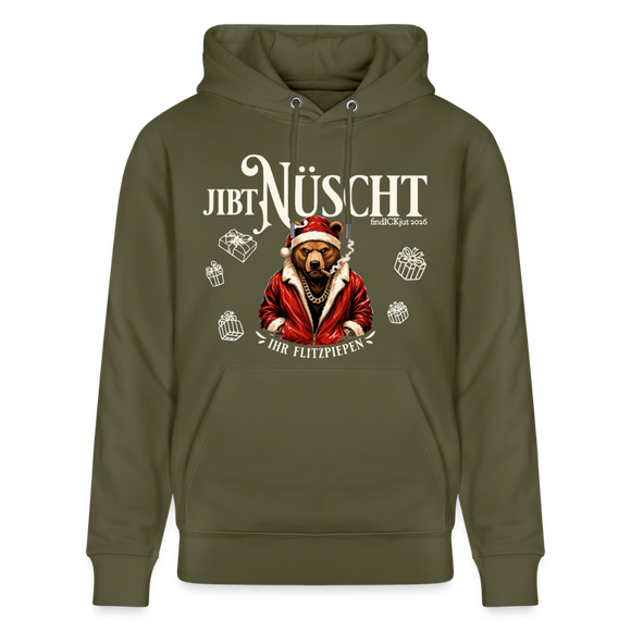 JIBT NÜSCHT-Unisex Bio-Hoodie-mit Berliner Bär - Khaki Grün