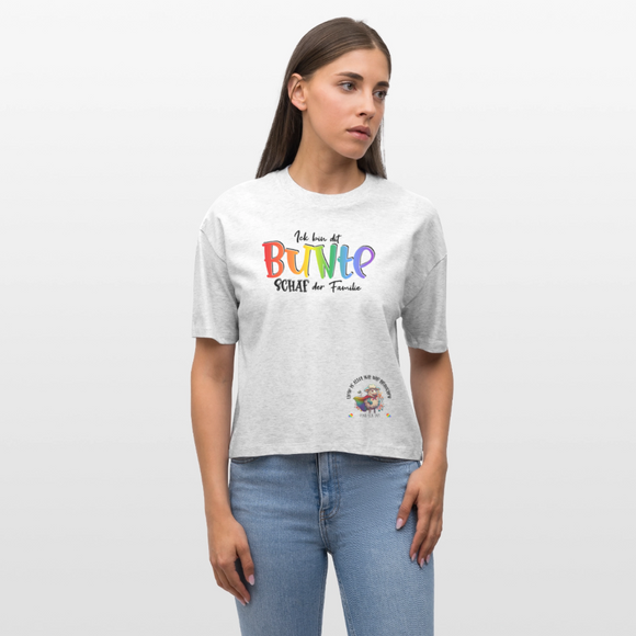 LIEBE IS BUNT-Frauen Boxy Bio-T-Shirt - Weiß meliert