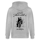 Unisex Kapuzenjacke mit dem „druff JESCHISS'N“-Design als Backprint. Die Jacke hat eine doppelt gefütterte Kapuze mit Kordelzügen, einen durchgehenden Metallreißverschluss und Kängurutaschen. Sie ist gerade geschnitten, aus 100% Bio-Baumwolle, und hat eine kuschelige Stoffdichte von 350 g/m². - Grau meliert