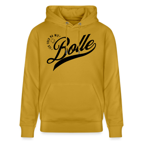 Kultiger Berliner Spruch-ICK FREU MA WIE BOLLE-als schwarzes Frontprint-Unisex Bio-Hoodie - Ocker