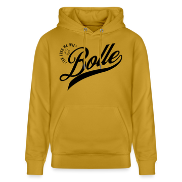Kultiger Berliner Spruch-ICK FREU MA WIE BOLLE-als schwarzes Frontprint-Unisex Bio-Hoodie - Ocker