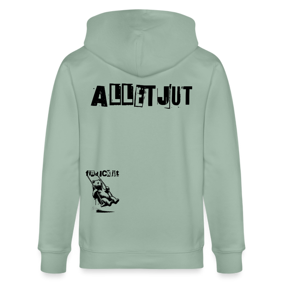 ALLET JUT-Unisex Bio-Kapuzenjacke-BACKPRINT - Helles Graugrün