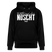 schwarzer Hoodie mit weissem Print- Berliner Spruch 'Nett kann ick ooch, bringt aber nüscht﻿'- Unisex‑Schnitt aus 100 % Bio‑Baumwolle