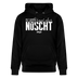 schwarzer Hoodie mit weissem Print- Berliner Spruch 'Nett kann ick ooch, bringt aber nüscht﻿'- Unisex‑Schnitt aus 100 % Bio‑Baumwolle