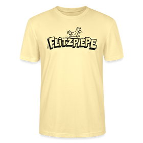 Berlin Shirt-schwarzer Brustprint im Cartoon-Style- lustiger Vogel rennt über Schriftzug 'FLITZPIEPE'-Unisex T-Shirt für leicht verpeilte Vögel - Creme