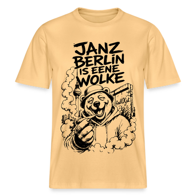 Kiffender Berliner Bär T-Shirt – Janz Berlin is eene Wolke-RELAXED FIT Unisex Organic - Hellgelb