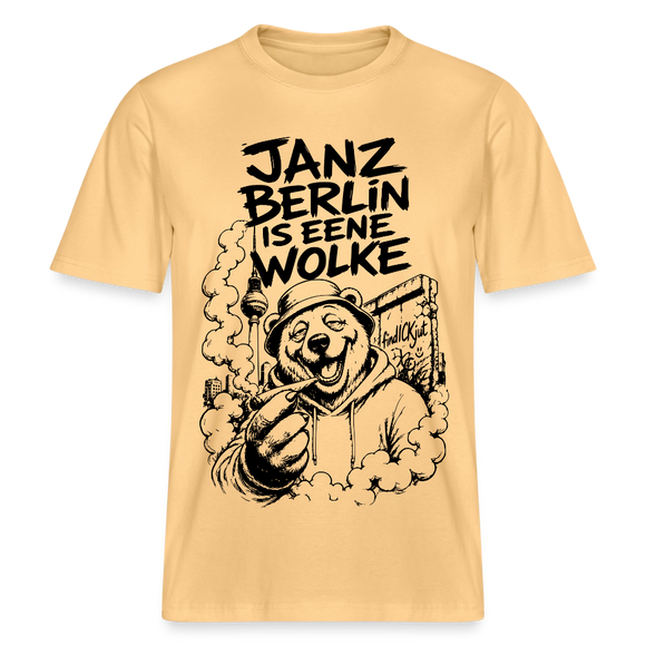 Kiffender Berliner Bär T-Shirt – Janz Berlin is eene Wolke-RELAXED FIT Unisex Organic - Hellgelb