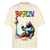 Illustration eines bunten Bären in Regenbogenfarben, der mit Pinsel und Farbpalette kreativ ist, vor dem Berliner Fernsehturm in Regenbogenoptik. Darüber der Schriftzug "Berlin" in Regenbogenfarben und darunter ganz klein "Findickjut". Perfekt zur Feier des CSD Berlin 2025. Oversized Unisex Bio T-Shirt -Naturweiß