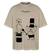 Steingraues Oversized Berlin Shirt mit schwarzem „OHNE WORTE“-Design, Zauberhut, ausgestrecktem Mittelfinger und kleinem Bären als Magier.