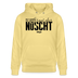 Gelber Hoodie mit mit schwarzem Print 'Nett kann ick ooch, bringt aber nüscht﻿' – Berliner Sprüche Hoodie aus Bio-Baumwolle 
