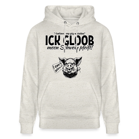 ICK GLOB, MEEN SCHWEIN PFEIFT!-Unisex Bio-Hoodie - Beige meliert
