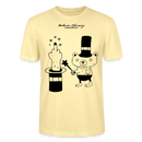 leichtes Unisex Berlin T-Shirt „OHNE WORTE“ mit schwarzem Berliner Schnauze Motiv, Zauberhut, erhobenem Mittelfinger und kleinem Bären im Magier-Look.- Creme