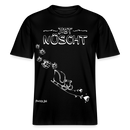 Weihnachtliches T‑Shirt‑Design „JIBT NÜSCHT“ mit Schlitten und fallenden Geschenken, Berliner Schnauze, Unisex, Bio‑Baumwolle 215 g/m². Schwarzes shirt mit weissem Print