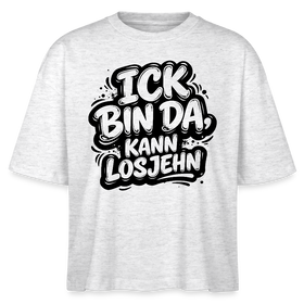 ICK BIN DA, KANN LOSJEHN-Frauen Boxy Bio-T-Shirt mit Berliner Schnauze - Weiß meliert