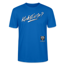 weisser Handgezeichneter Schriftzug "Kiekst'n so?" in schwungvoller Schreibschrift - typisch Berliner Spruch auf T-Shirt - Pfauenblau