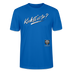 weisser Handgezeichneter Schriftzug "Kiekst'n so?" in schwungvoller Schreibschrift - typisch Berliner Spruch auf T-Shirt - Pfauenblau