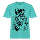 Kiffender Berliner Bär T-Shirt – Janz Berlin is eene Wolke-RELAXED FIT Unisex Organic - Poolblau