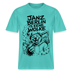 Kiffender Berliner Bär T-Shirt – Janz Berlin is eene Wolke-RELAXED FIT Unisex Organic - Poolblau