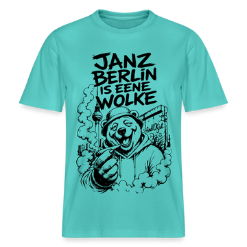 Kiffender Berliner Bär T-Shirt – Janz Berlin is eene Wolke-RELAXED FIT Unisex Organic - Poolblau