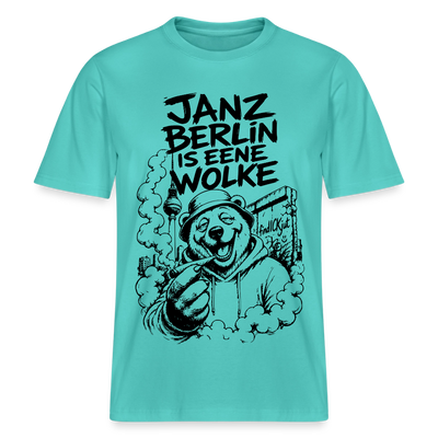 Kiffender Berliner Bär T-Shirt – Janz Berlin is eene Wolke-RELAXED FIT Unisex Organic - Poolblau