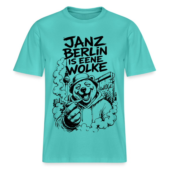 Kiffender Berliner Bär T-Shirt – Janz Berlin is eene Wolke-RELAXED FIT Unisex Organic - Poolblau