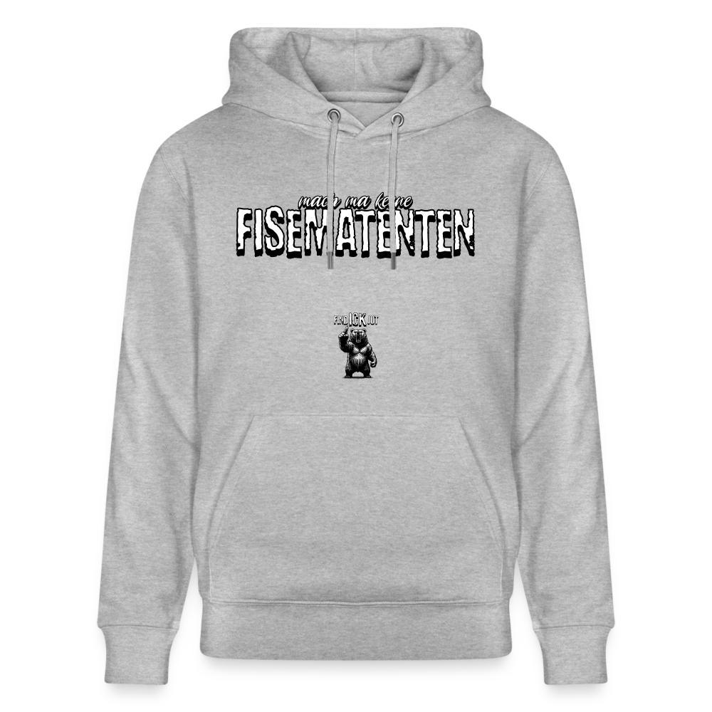 Hoodie mit Statement-Print in kultiger Berliner Schnauze „Mach ma keene Fisematenten“. Gerade geschnittener Unisex-Hoodie aus 100% Bio-Baumwolle, mit doppelter Kapuze und Kängurutasche. - Grau meliert