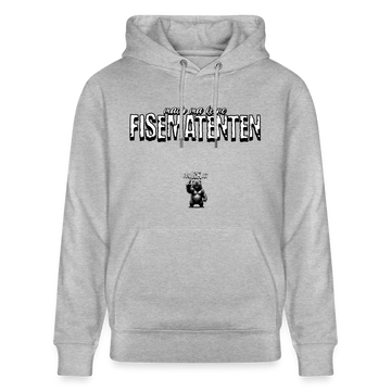 Hoodie mit Statement-Print in kultiger Berliner Schnauze „Mach ma keene Fisematenten“. Gerade geschnittener Unisex-Hoodie aus 100% Bio-Baumwolle, mit doppelter Kapuze und Kängurutasche. - Grau meliert