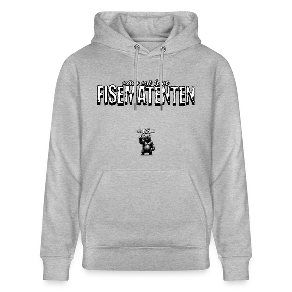 Hoodie mit Statement-Print in kultiger Berliner Schnauze „Mach ma keene Fisematenten“. Gerade geschnittener Unisex-Hoodie aus 100% Bio-Baumwolle, mit doppelter Kapuze und Kängurutasche. - Grau meliert