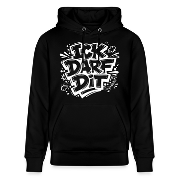 weisser Print im Cartoon-Style-ICK DARF DIT-Unisex Bio-Hoodie mit Berliner Spruch - Schwarz