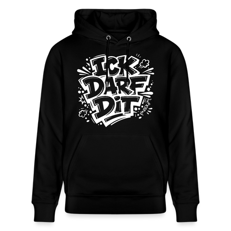 weisser Print im Cartoon-Style-ICK DARF DIT-Unisex Bio-Hoodie mit Berliner Spruch - Schwarz