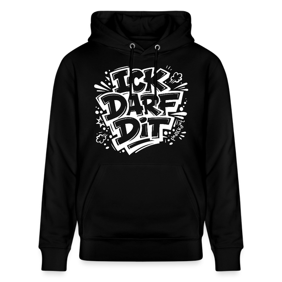 weisser Print im Cartoon-Style-ICK DARF DIT-Unisex Bio-Hoodie mit Berliner Spruch - Schwarz