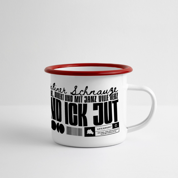 Berlin Souvenir-FIND ICK JUT-Panorama Emaille-Tasse - Weiß/Rot