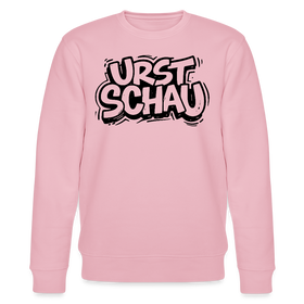 hellrosa farbener Bio Unisex Sweater mit schwarzem Letter-Print „URST SCHAU“ – berliner ostalgie & berliner schnauze Statement, reguläre Passform.