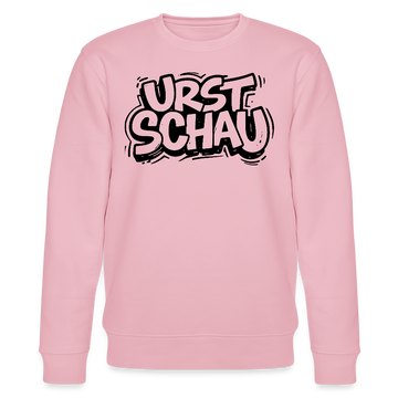 hellrosa farbener Bio Unisex Sweater mit schwarzem Letter-Print „URST SCHAU“ – berliner ostalgie & berliner schnauze Statement, reguläre Passform.