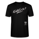weisser Handgezeichneter Schriftzug "Kiekst'n so?" in schwungvoller Schreibschrift - typisch Berliner Spruch auf T-Shirt- Schwarz