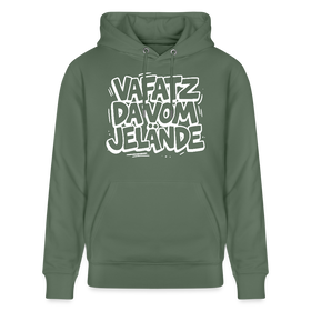 Berliner Kultspruch-VAFATZ DA VOM JELÄNDE-Unisex Bio-Hoodie - Tanngrün