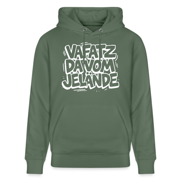 Berliner Kultspruch-VAFATZ DA VOM JELÄNDE-Unisex Bio-Hoodie - Tanngrün