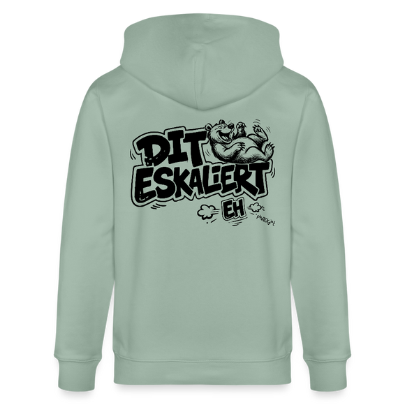 DIT ESKALIERT EH-Unisex Bio-Kapuzenjacke mit Berliner Schnauze - Helles Graugrün
