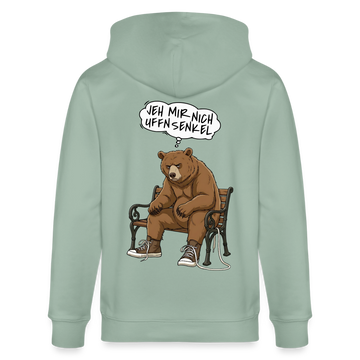 Berliner Bär-JEH MIR NICH UFFN SENKEL-Unisex Bio-Kapuzenjacke - Helles Graugrün