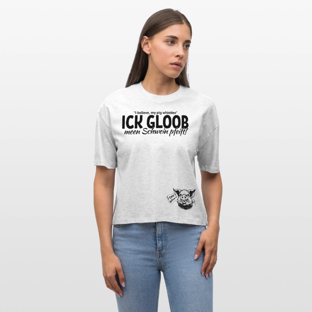 ICK GLOOB MEEN SCHWEIN PFEIFT-Frauen Boxy Bio-T-Shirt - Weiß meliert