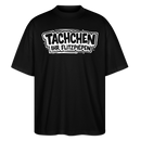 Berlin Shirt-weisser comicstyle-Print "TACHCHEN IHR FLITZPIEPEN"-Oversized Unisex Bio T-Shirt - Schwarz