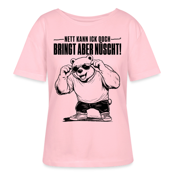 Berliner Bär auf Rundhals Frauen Bio-T-Shirt- mit Berliner Spruch-NETT KANN ICK OOCH - Hellrosa