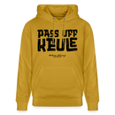 Berliner Spruch-PASS UFF KEULE-Unisex Bio-Hoodie mit Berliner Schnauze - Ocker