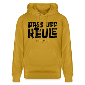 Berliner Spruch-PASS UFF KEULE-Unisex Bio-Hoodie mit Berliner Schnauze - Ocker
